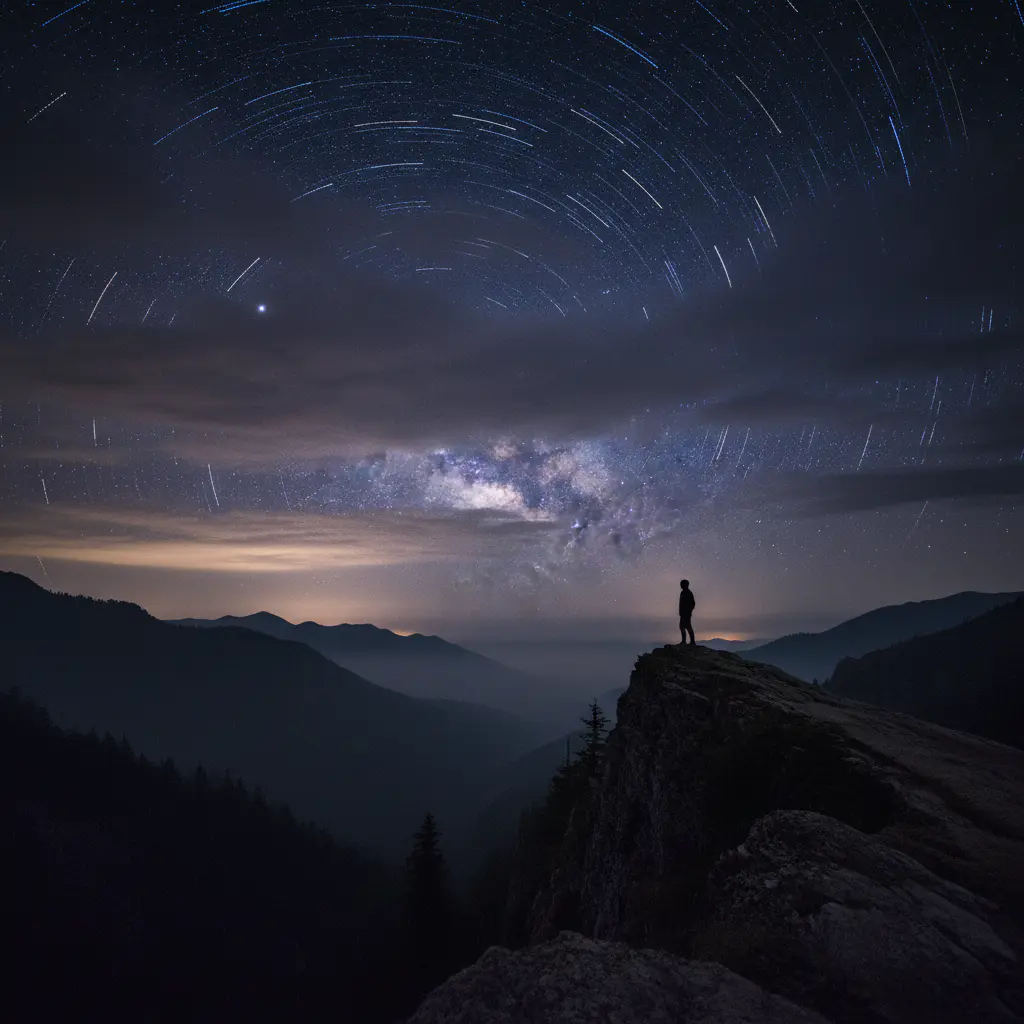 Dark atmospheric night sky with silhouette
