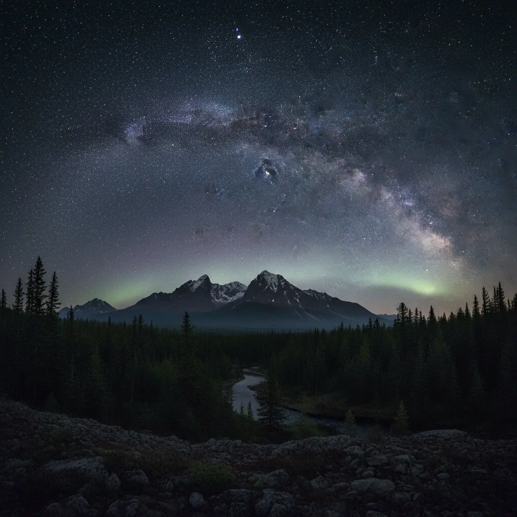 Atmospheric dark night sky over an isolated landscape