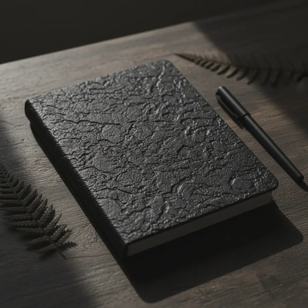 Minimalist offline planner with dark textured cover