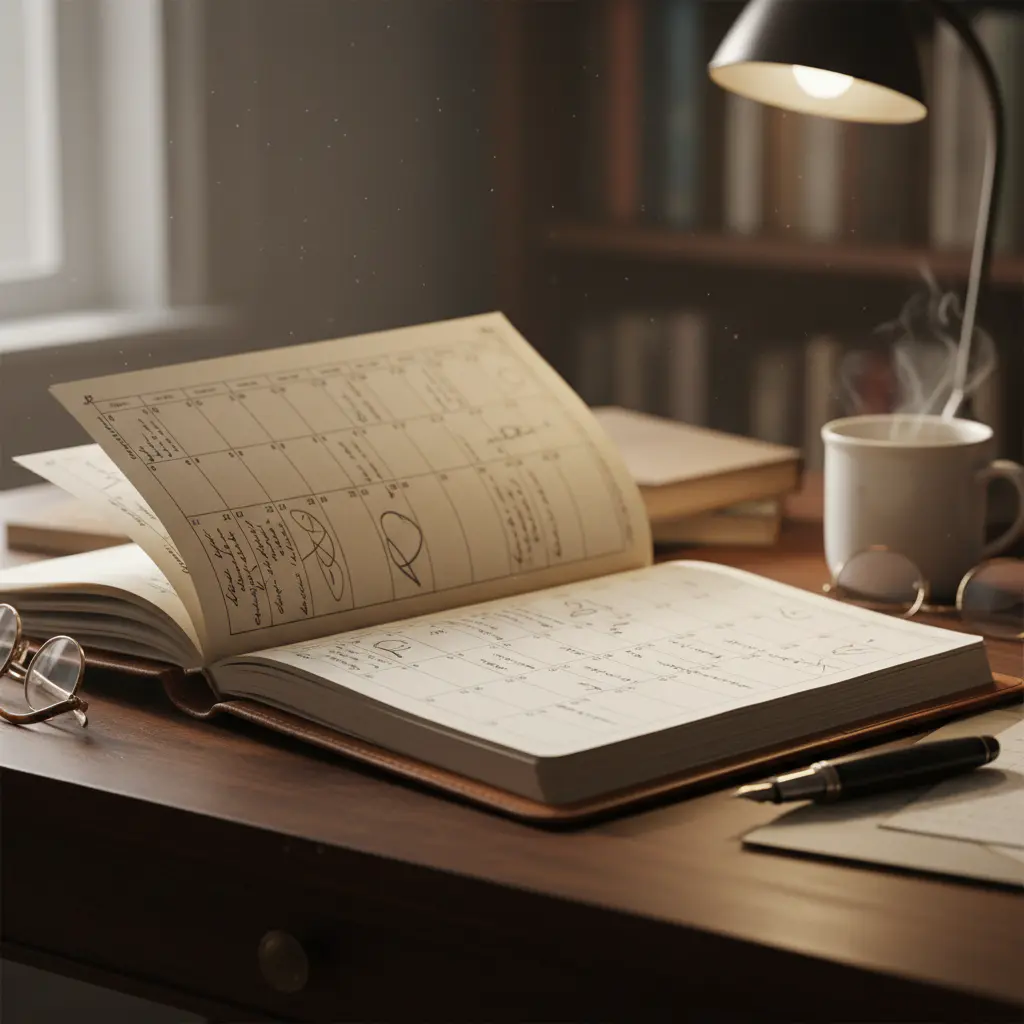 Open analog planner with handwritten notes and schedule