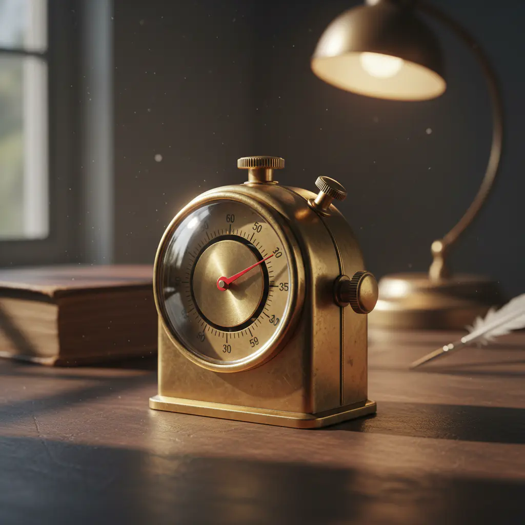 Analog brass desk timer counting down